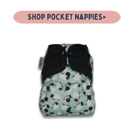 Picture of a Cheeky Pocket nappy which states 'shop pocket nappies'