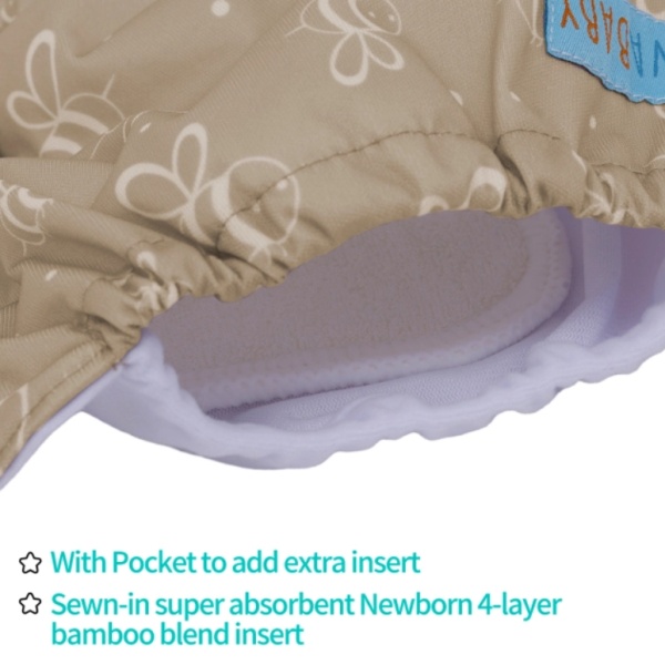 Alva Baby Newborn All In One Nappy with Pocket and 4 Layer Bamboo Insert