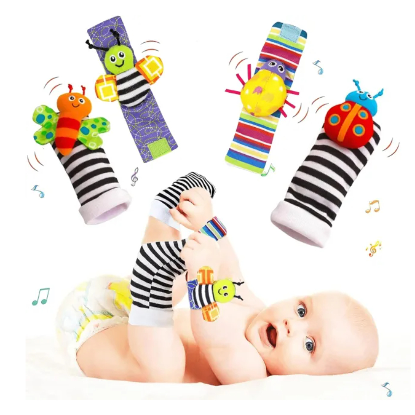 Soft and Safe Sensory Toys for Baby - Wrist Rattles and Foot Finders Set