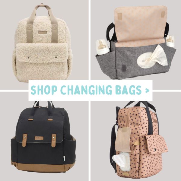 Pics of 4 different baby changing bags available for shopping